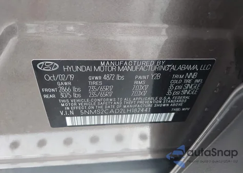 2020 Hyundai Santa Fe Se z USA, uszkodzony, nr VIN 5NMS2CAD2LH182441
